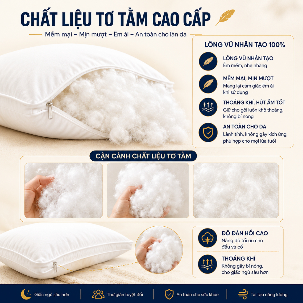 Gối Lông Vũ Nhân Tạo Aniva Home  | Êm Ái, Thoáng Khí, Nâng Đỡ Cổ Vai Gáy, Không Xẹp Lún
