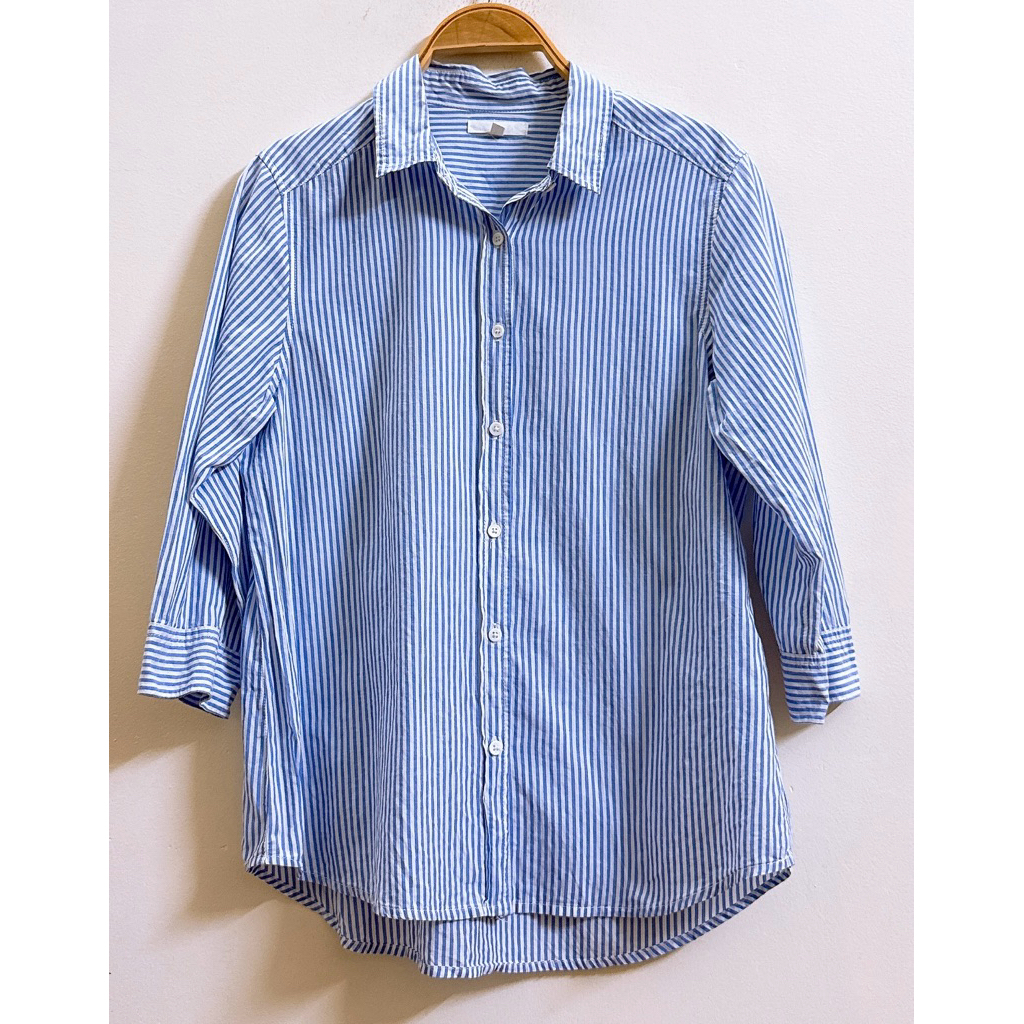 Áo sơ mi kẻ sọc xanh nữ của Nhật- 2 hand (Size S)