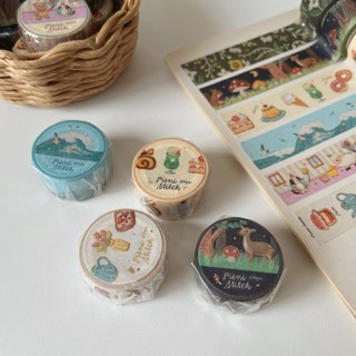 Washi tape BGM tranh thêu ép nhũ Pieni Stitch