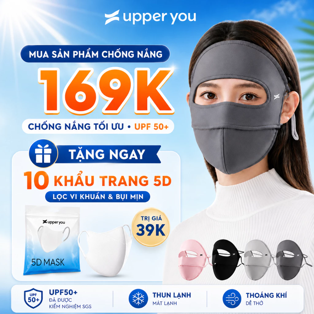 Sản phẩm Khẩu Trang Chống Nắng Full Mặt Chống UV UPPER YOU Mịn Mát Thoáng Khí - FM02