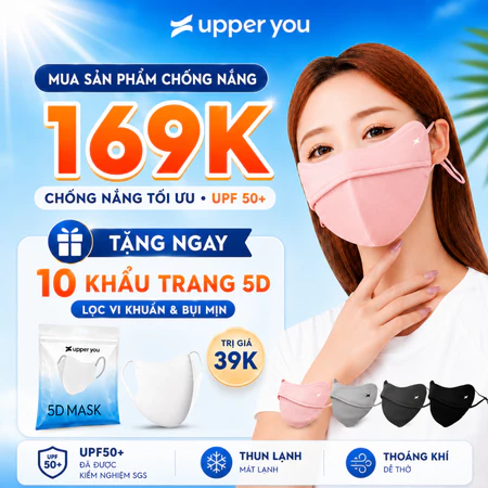 Khẩu Trang Chống Nắng PRO UPF50+ Chống UV UPPER YOU Chất Lụa Băng Mịn Mát Thoáng Khí - FM03