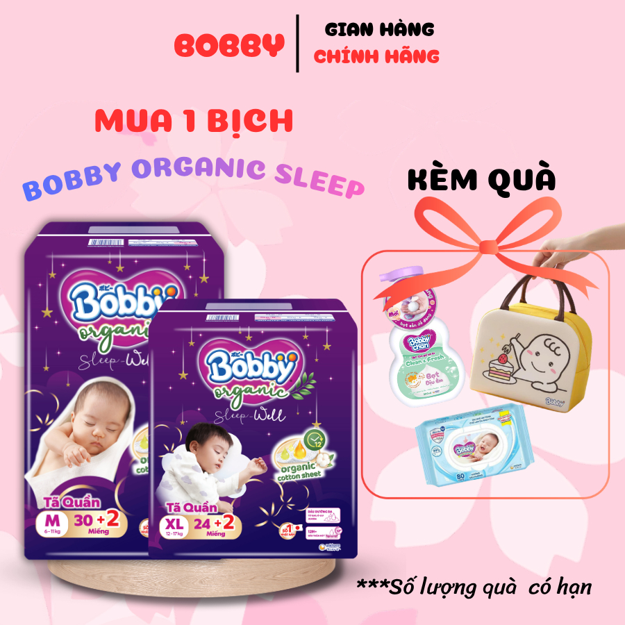 [MUA 1 TẶNG QUÀ] Tã quần ban đêm Bobby Organic Sleep Well cao cấp- size M.L.XL.XXL.XXXL