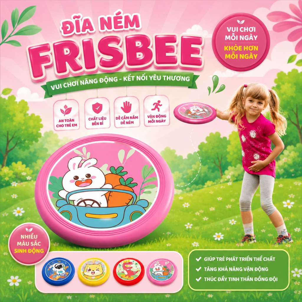 Đĩa ném đồ chơi Frisbee, đĩa bay đồ chơi thể thao vận động ngộ nghĩnh cho trẻ em loại 20cm
