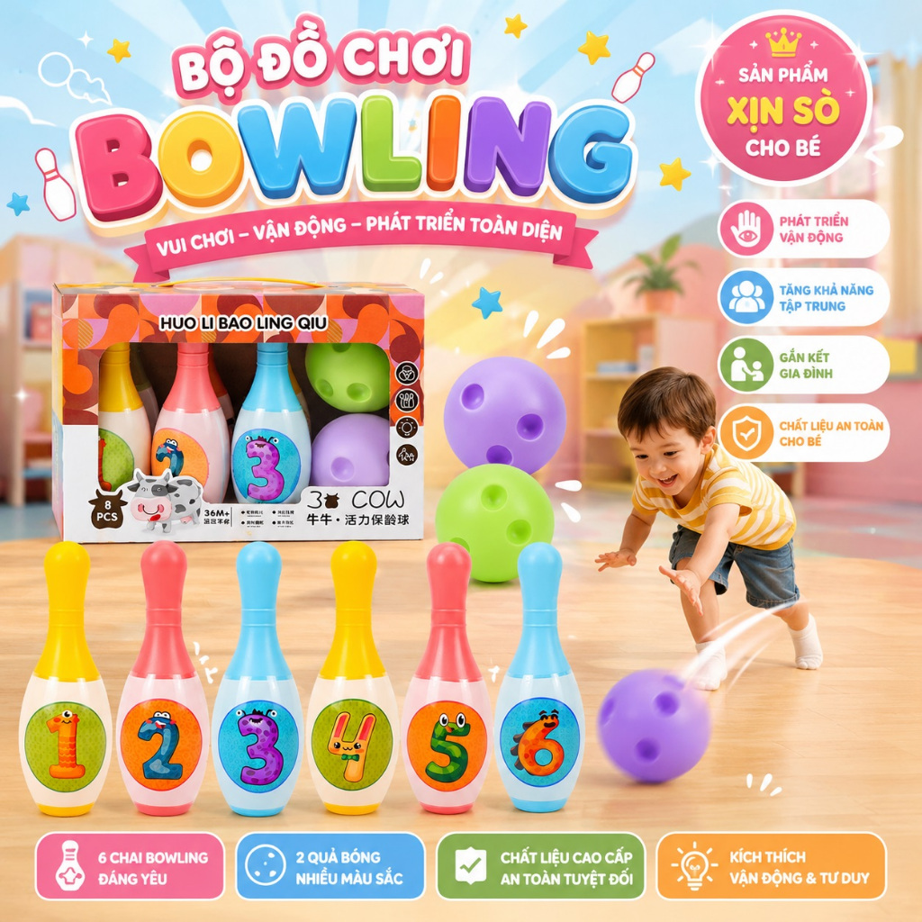 Đồ chơi ném bóng Bowling xịn sò, giúp thư giãn, giảm stress và vận động tốt cho sức khỏe cho trẻ em