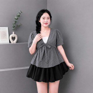 Áo Babydoll Bigsize Nữ Áo Kiểu Peplum Dáng Xòe Che Bụng Tiểu Thư Cổ Phối Nơ Dễ Thương A360