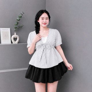 Áo Babydoll Bigsize Nữ Áo Kiểu Peplum Dáng Xòe Che Bụng Tiểu Thư Cổ Phối Nơ Dễ Thương A360