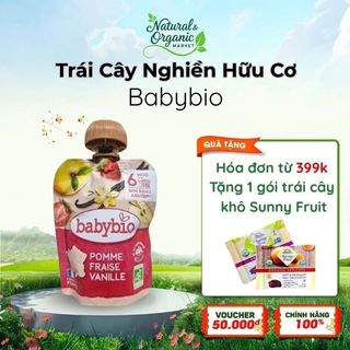 Trái cây nghiền hữu cơ cho bé vị dâu, táo, vani Babybio 90g bổ sung vitamin và khoáng chất tự nhiên  - Natural Market