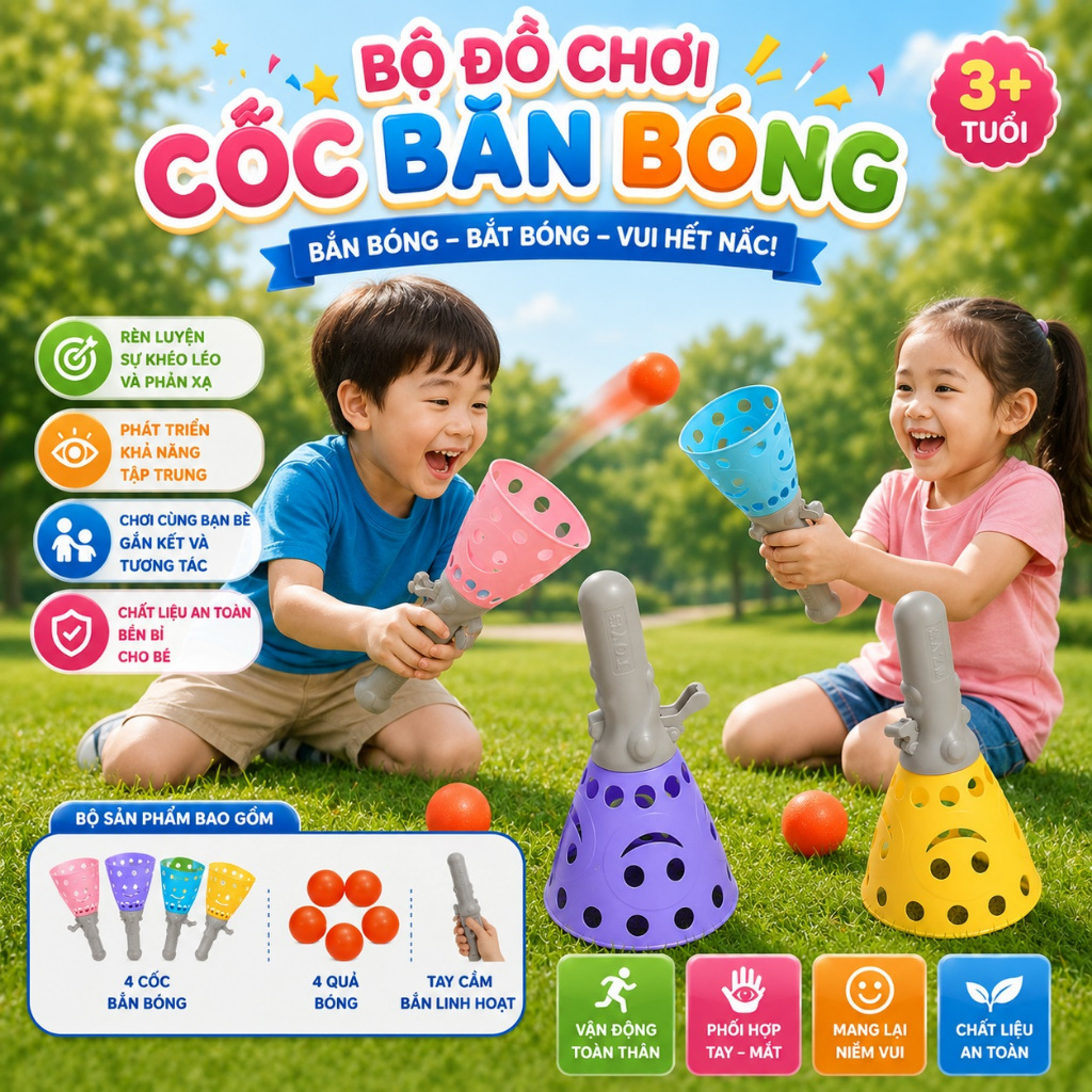 Cốc đồ chơi bắn bóng GAGO vui nhộn hỗ trợ vận động tư duy di chuyển không gian cho bé tương tác cùng người thân