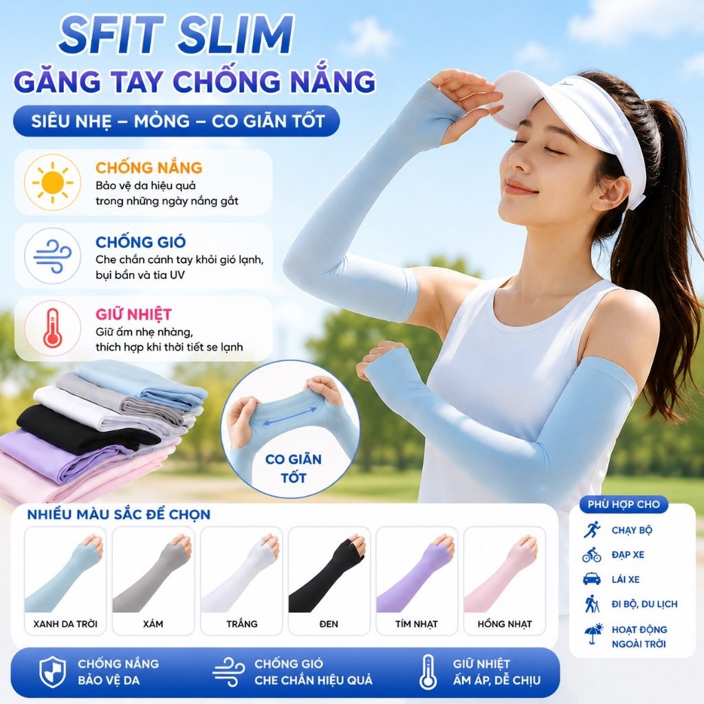 Đôi găng tay chống gió, giữ nhiệt, chống nắng SFIT SLIM co giãn 4 chiều khi chạy bộ, đi xe đạp và hoạt động ngoài trời