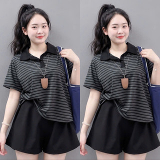 Set Đồ Bộ Bigsize Nữ Áo Thun Tay Ngắn Cổ Bẻ Phối Quần Short Năng Động Mặc Mát A351+Q500