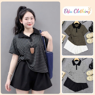 Set Đồ Bộ Bigsize Nữ Áo Thun Tay Ngắn Cổ Bẻ Phối Quần Short Năng Động Mặc Mát A351+Q500