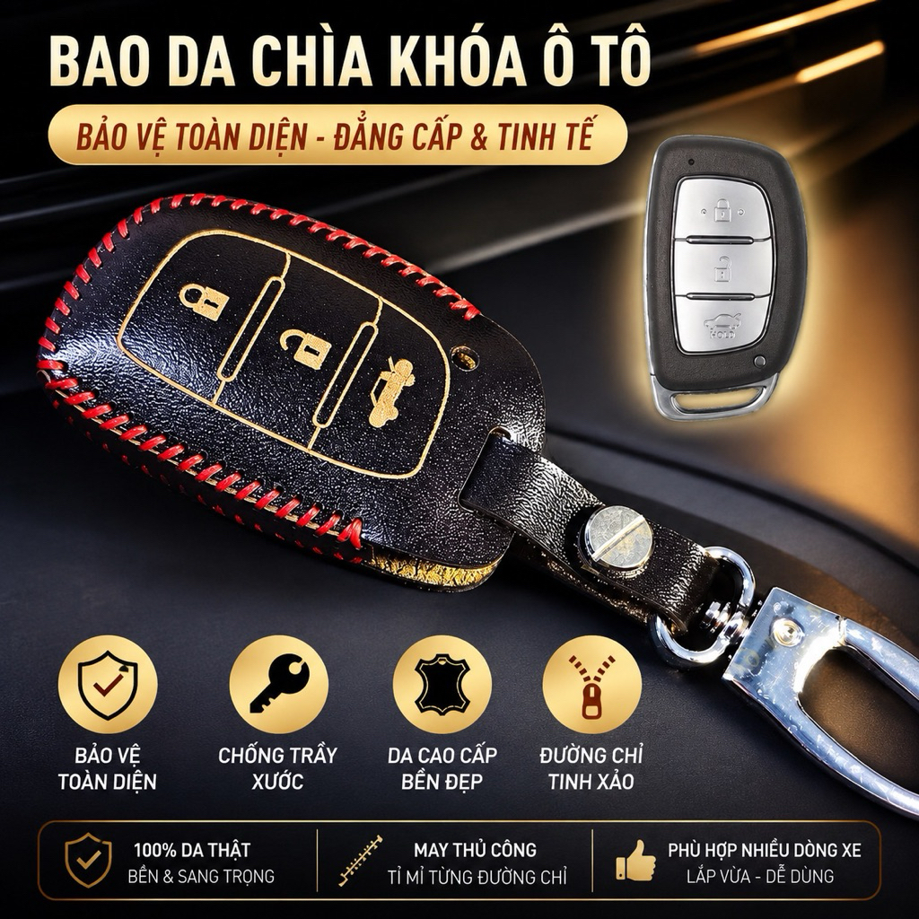 Bao Da Chìa Khoá Hyundai Creta, Stazager, Tucson, Elantra, I10 2016-2024, I20 Active, Sonata Da Thật