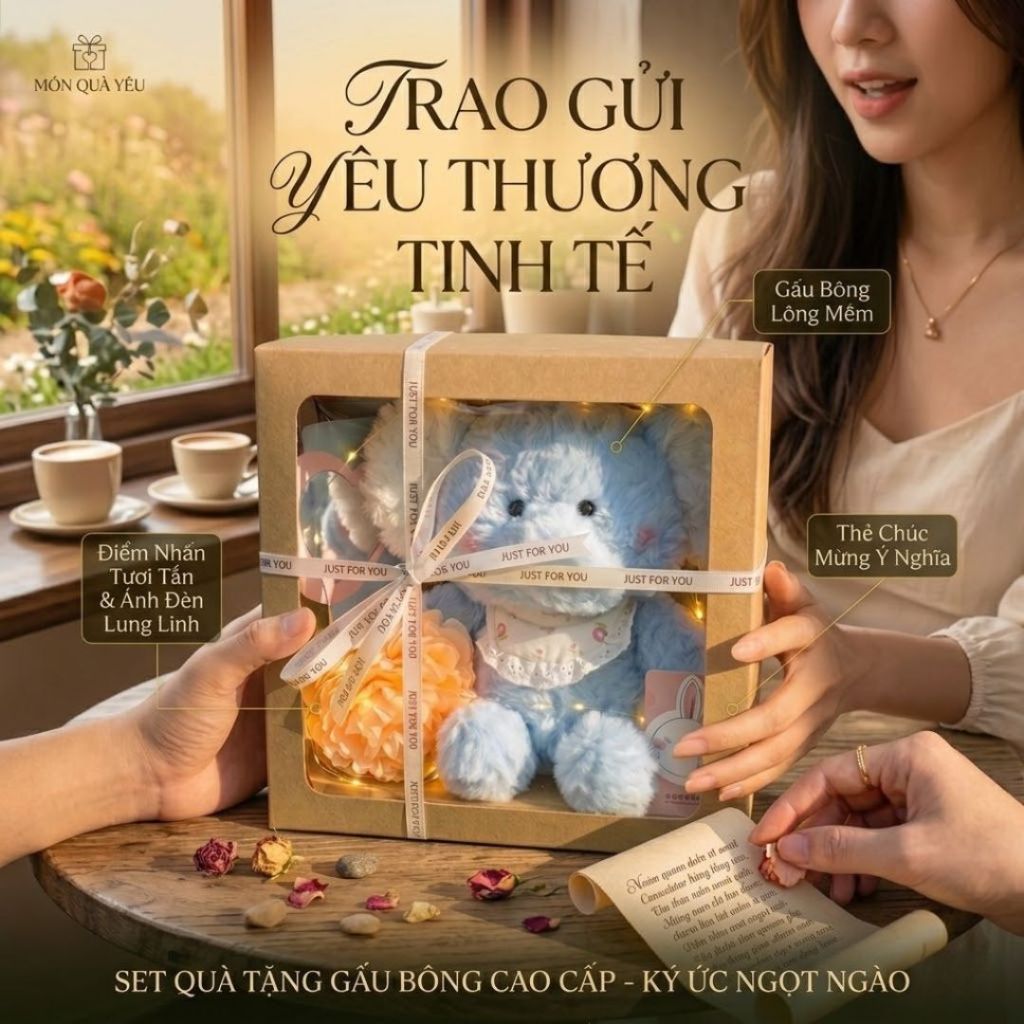 Hộp/Set Quà Tặng Gấu Bông Hình Con Vật Kraft Mặt Kính Sang Trọng Quà Tặng Sinh Nhật Tinh Tế Cho Bạn Gái/Trai, Cho Bè