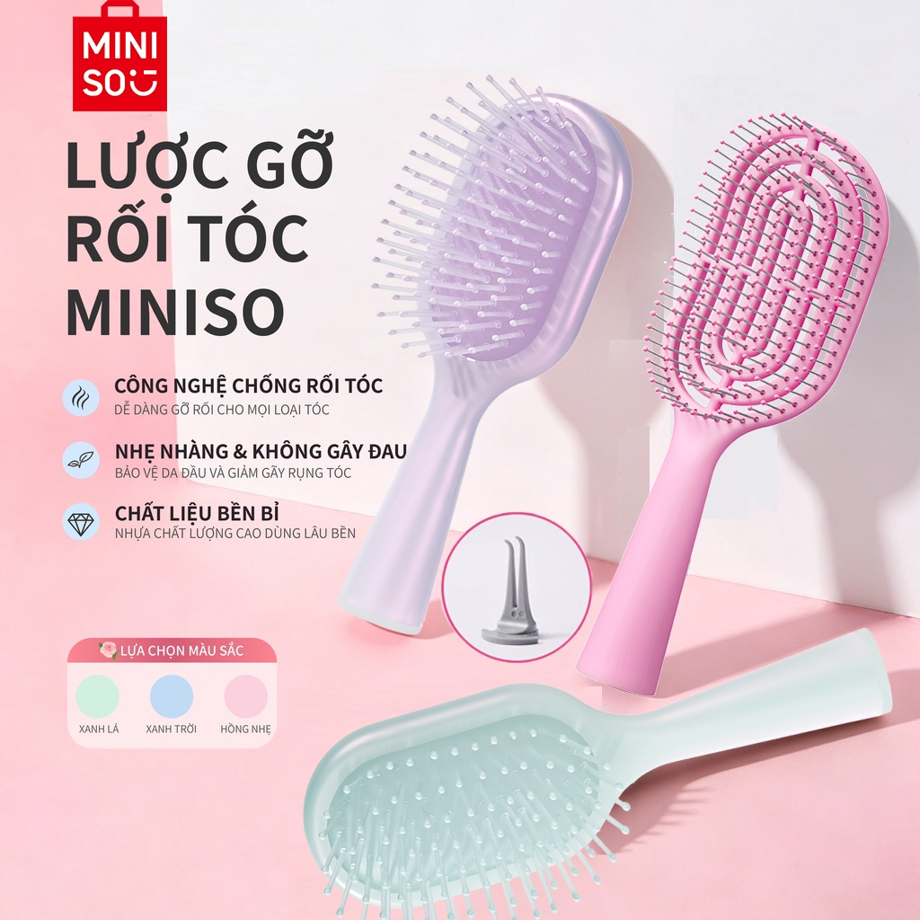 MINISO Lược Gỡ Rối Kèm Bàn Chải Vệ Sinh, Massage Da Đầu, Gỡ Tóc Êm, Tay Cầm Tiện Lợi