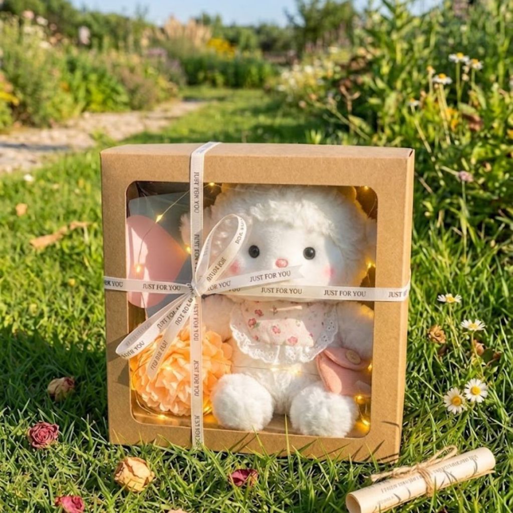 Set Quà Tặng Gấu Bông Hộp Kraft Mặt Kính Tinh Tế Kèm Nhiều Phụ Kiện Làm Quà Tặng Cho Bạn Gái, Cho Bé Ngày Sinh Nhật,Lễ