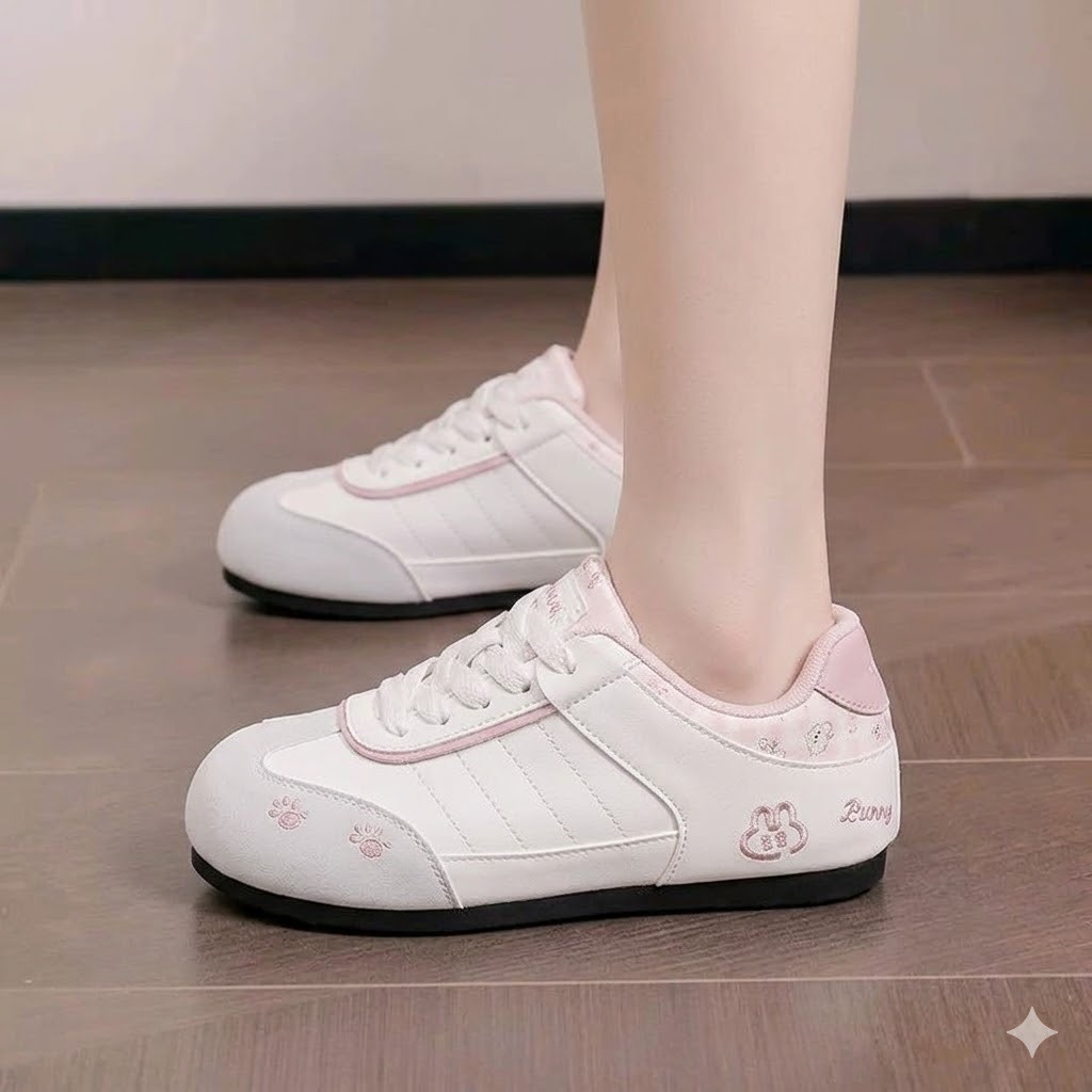 [SIÊU SALE 7.7 GIẢM 40K] Giày Sneaker Nữ Phối Màu Họa Tiết Thỏ Dễ Thương, Giày Thể Thao Nữ Đế Bệt Thời Trang 2026
