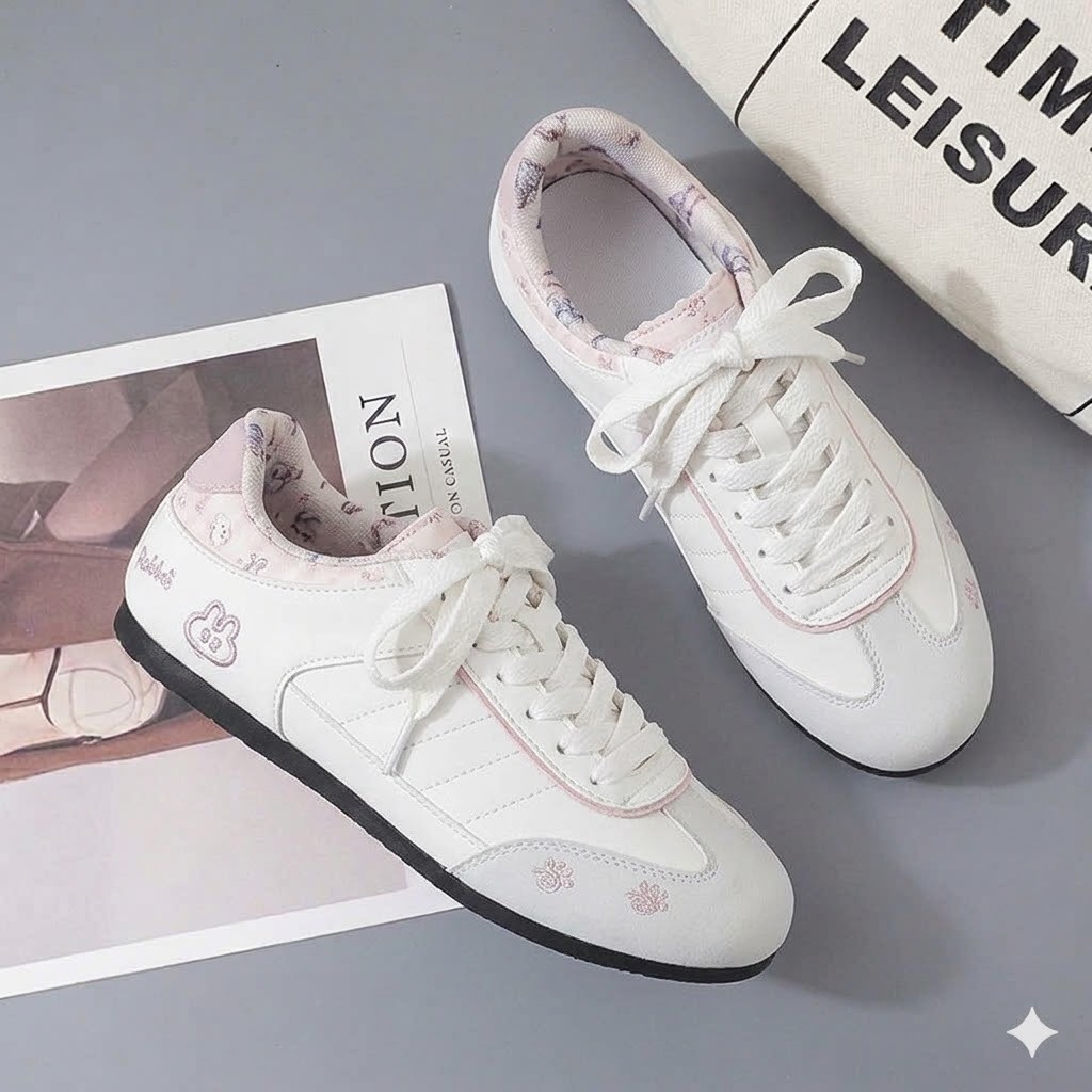 [SIÊU SALE 7.7 GIẢM 40K] Giày Sneaker Nữ Phối Màu Họa Tiết Thỏ Dễ Thương, Giày Thể Thao Nữ Đế Bệt Thời Trang 2026