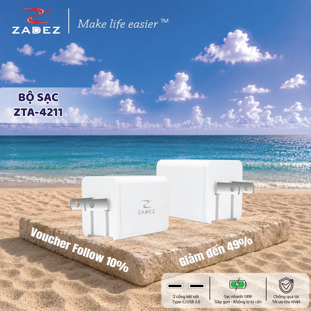 Củ Sạc Nhanh ZADEZ ZTA-4211 - Sạc Nhanh 18W Công Nghệ An Toàn, Chống Quá Tải