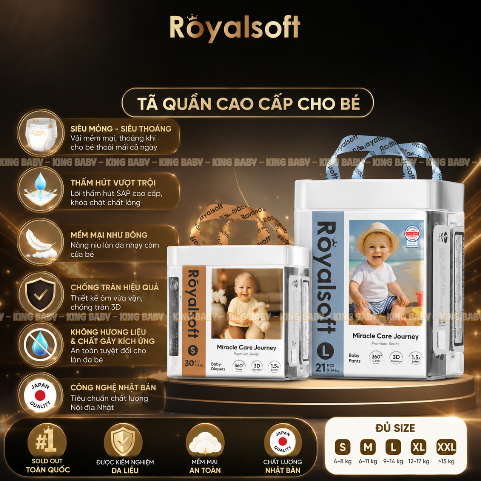 Tã Quần Royalsoft Nội Địa Nhật Cao Cấp Siêu Mỏng Thoáng Khí Chống Tràn Cho Bé