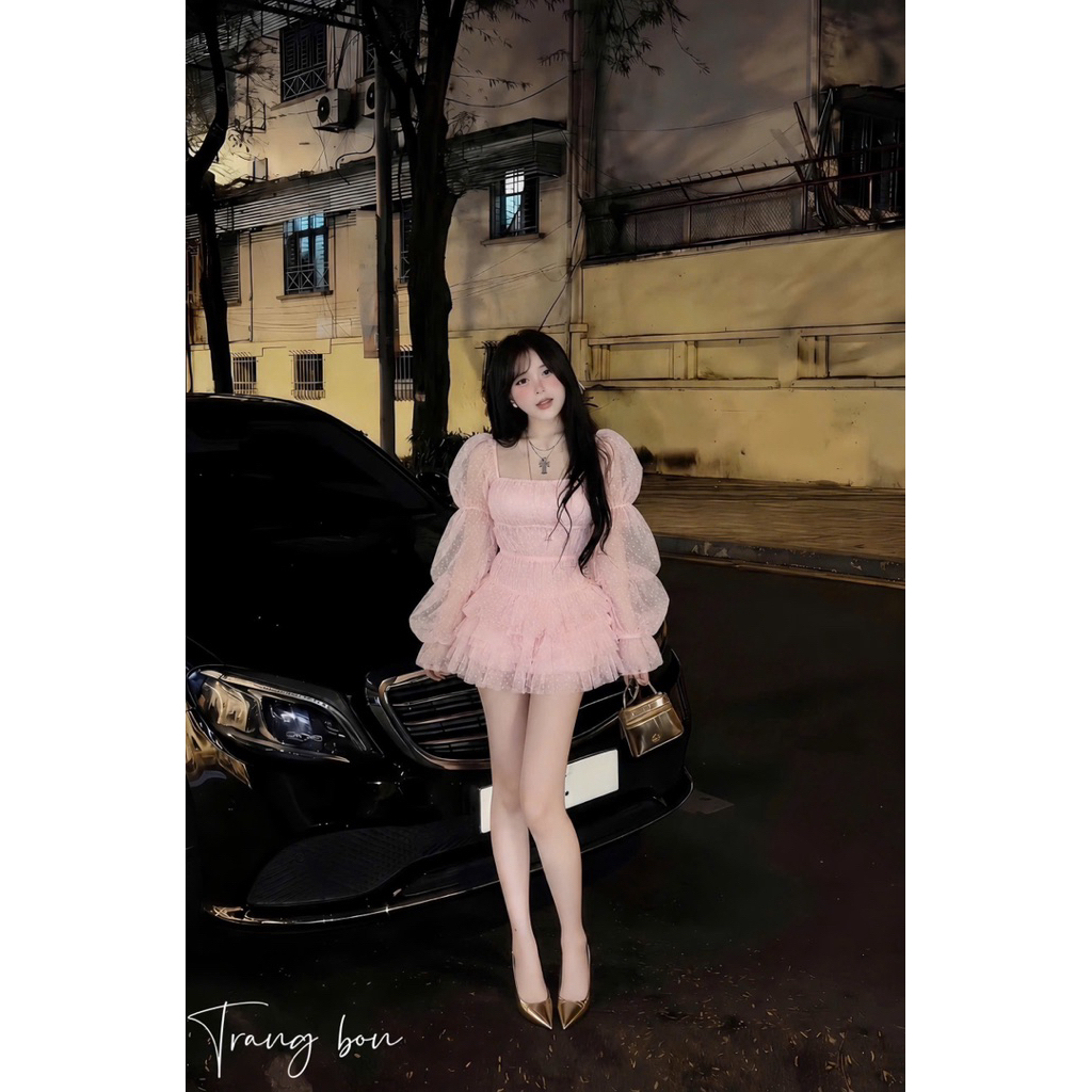 Váy lưới chấm bi hồng   SM