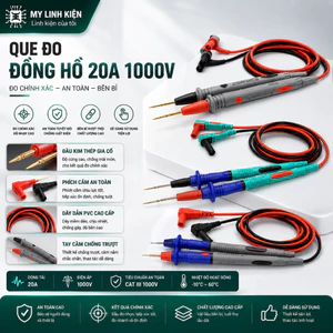 Que đo đồng hồ vạn năng 20A loại xịn đầu kim chống mòn, dây silicon chịu nhiệt loại tốt.