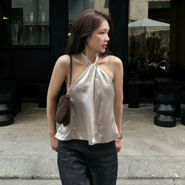 Áo Lụa Cổ Yếm Hở Lưng Cột Dây Thắt Nơ Lưng LANI TOP Form Suông Nhẹ SAN Clothings - P01