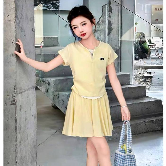 Set áo alc phối cổ trắng kèm chân váy cho bé gái size đại BEESHOP H26088