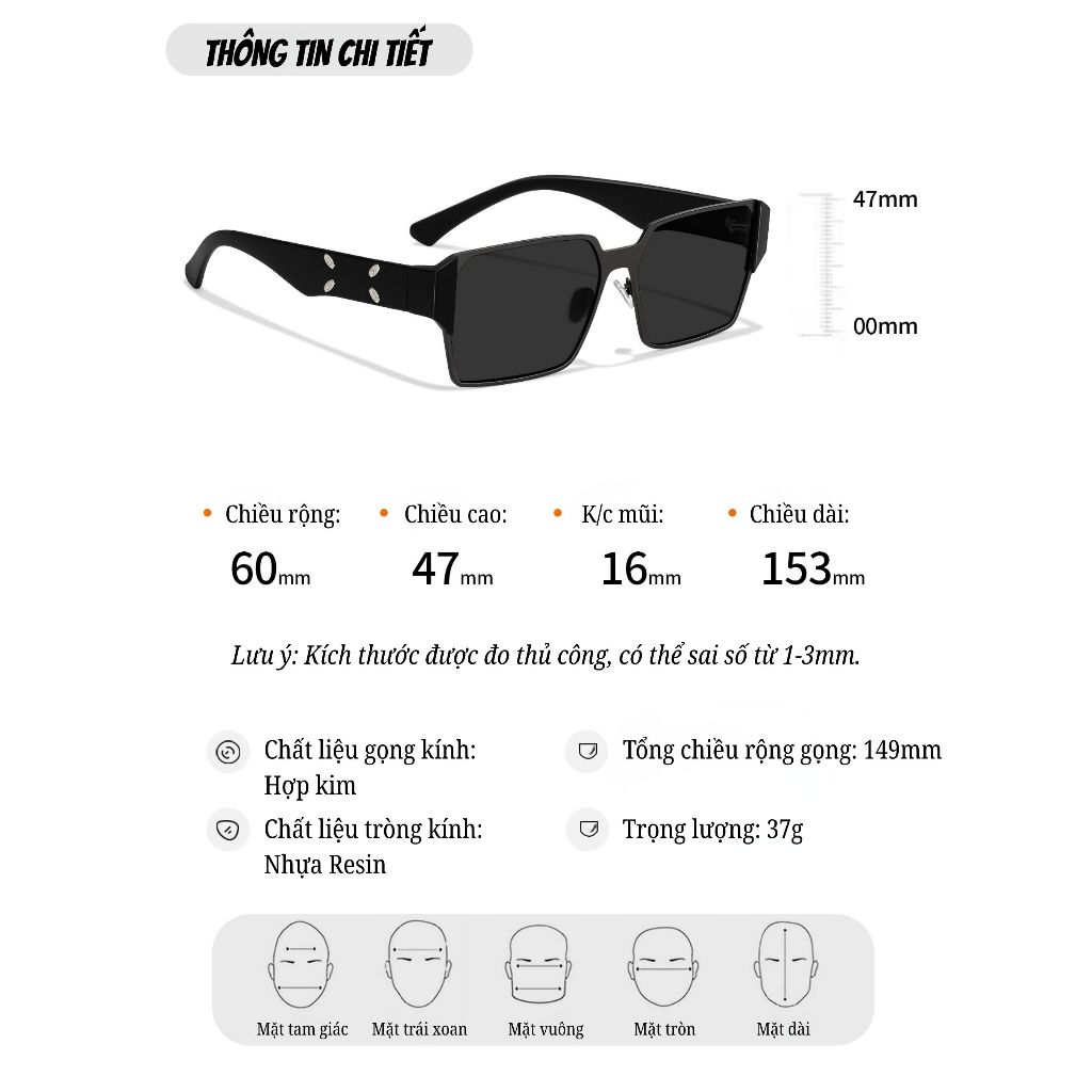 Kính râm nam INNI gọng vuông bản to kính mát thời trang streetwear chống tia UV400 - 8252