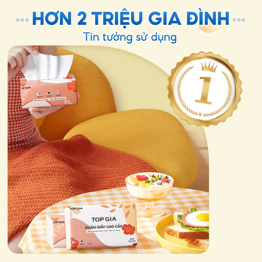 [SIÊU TIẾT KIỆM] Giấy ăn rút để bàn Top Gia, giấy sắc hạ cao cấp 4 lớp dập vân dày dặn thấm hút tốt