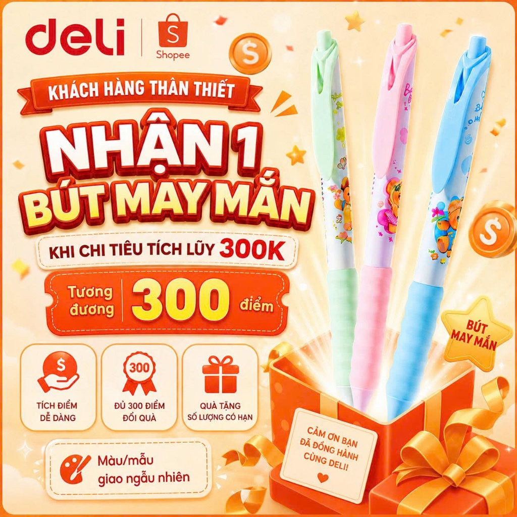 [TẶNG KHÁCH HÀNG THÂN THIẾT] Bút Gel Bút Bi Nước Butterbear x Deli Dễ Thương Trơn Tru Mực Đen Mực Đều Ngòi 0.5mm Đệm Tay