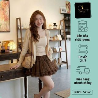Set 3 món áo len + áo 2 dây mix chân váy lưới hot hit Eva hamichi
