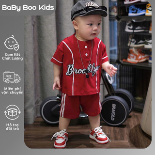 Set Đồ Bé Trai Thể Thao Brooklyn Đỏ, Bộ Quần Áo Bé Trai Cotton Mềm Mát Áo Thun+Quần Short 6-15kg A09