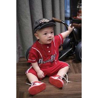Set Đồ Bé Trai Thể Thao Brooklyn Đỏ, Bộ Quần Áo Bé Trai Cotton Mềm Mát Áo Thun+Quần Short 6-15kg A09
