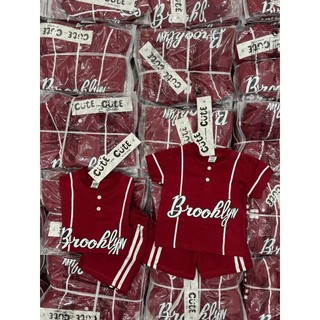 Set Đồ Bé Trai Thể Thao Brooklyn Đỏ, Bộ Quần Áo Bé Trai Cotton Mềm Mát Áo Thun+Quần Short 6-15kg A09
