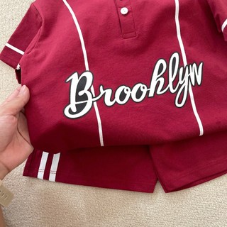Set Đồ Bé Trai Thể Thao Brooklyn Đỏ, Bộ Quần Áo Bé Trai Cotton Mềm Mát Áo Thun+Quần Short 6-15kg A09