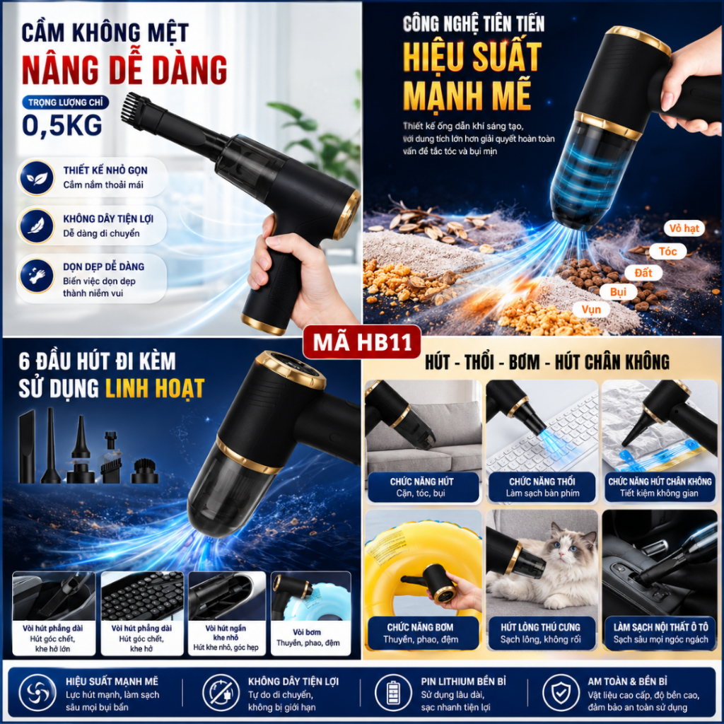 Máy hút bụi mini cầm tay KANIC không dây lực hút bụi mạnh 6000mpa nhỏ gọn pin sạc tiện lợi làm sạch bàn phím ô tô - ảnh 5