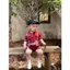 Bộ Đồ Bé Trai Brooklyn Màu Đỏ, Set Áo Thun Thể Thao+Quần Short Cotton Cao Cấp,Bộ Bé Trai Mùa Hè A09