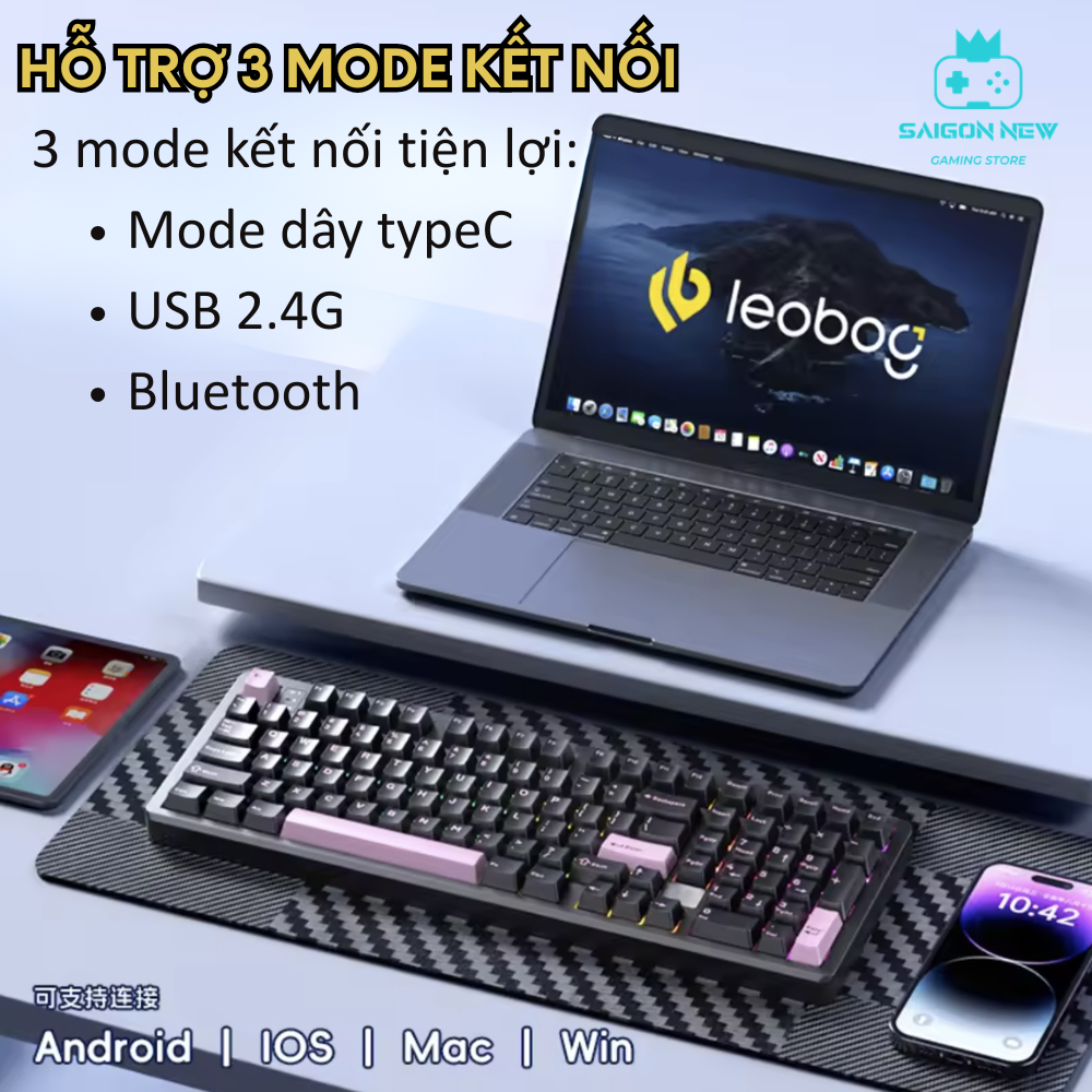 Bàn phím cơ không dây fullsize Leobog HI98C Pro - Pin 8000mAh - 3 mode kết nối - LED RGB, Khung nhôm | BigBuy360 - bigbuy360.vn
