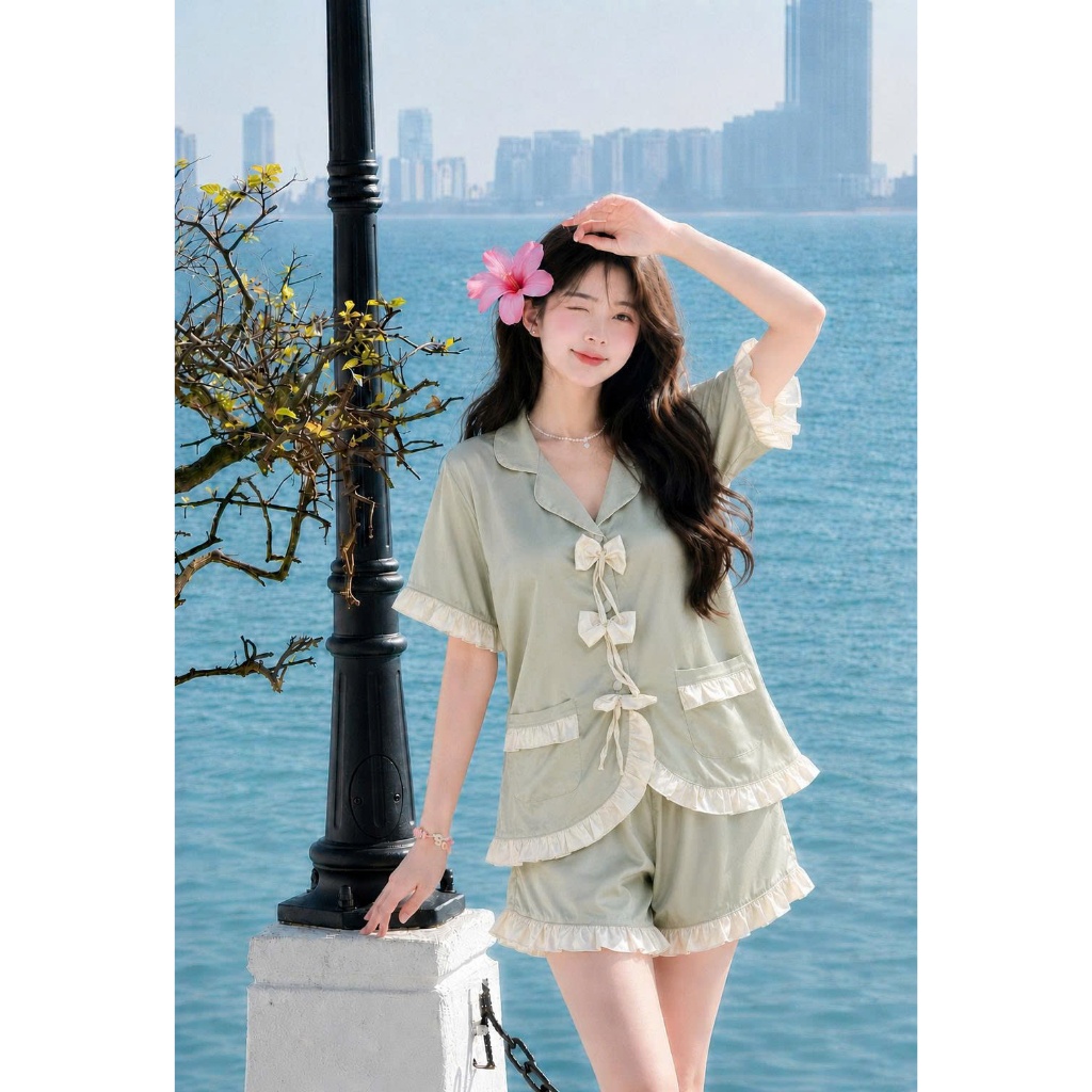 HHD08 Set Đồ Ngủ Pijama Lụa Latin Thoáng Mát Chất Liệu Cao Cấp Mềm Mịn Mướt Mát Trên Da Sang Trọng Dễ Giặt