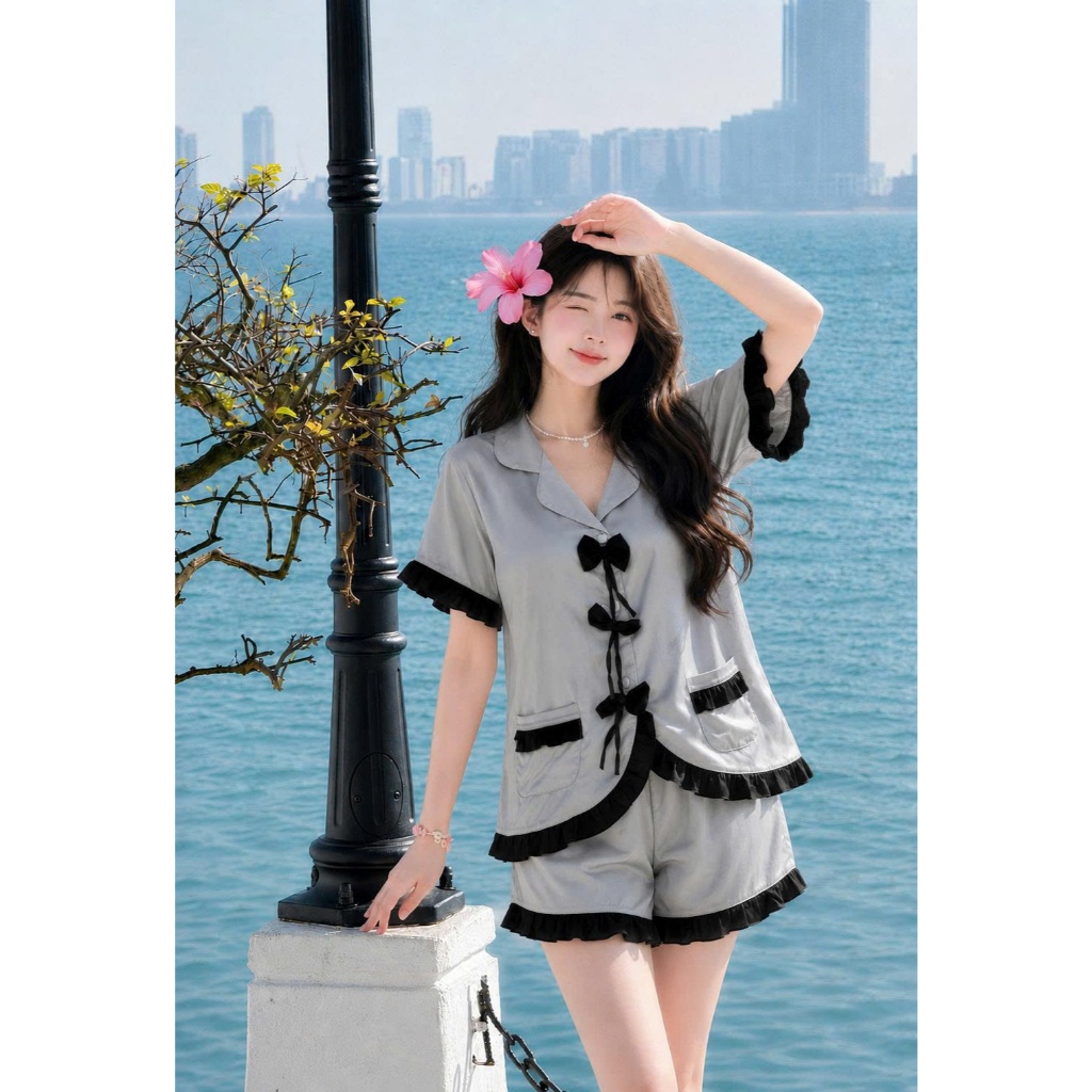 HHD08 Set Đồ Ngủ Pijama Lụa Latin Thoáng Mát Chất Liệu Cao Cấp Mềm Mịn Mướt Mát Trên Da Sang Trọng Dễ Giặt
