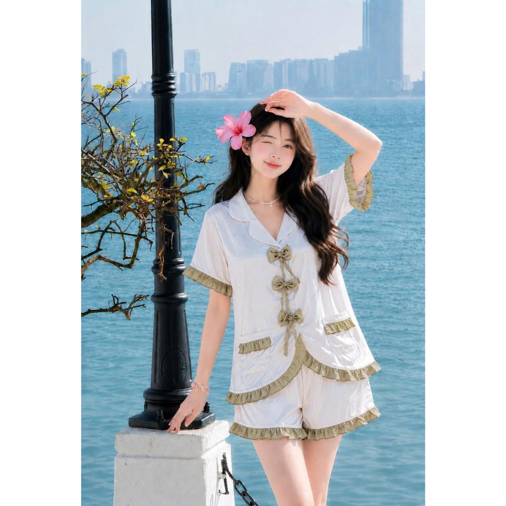 HHD08 Set Đồ Ngủ Pijama Lụa Latin Thoáng Mát Chất Liệu Cao Cấp Mềm Mịn Mướt Mát Trên Da Sang Trọng Dễ Giặt