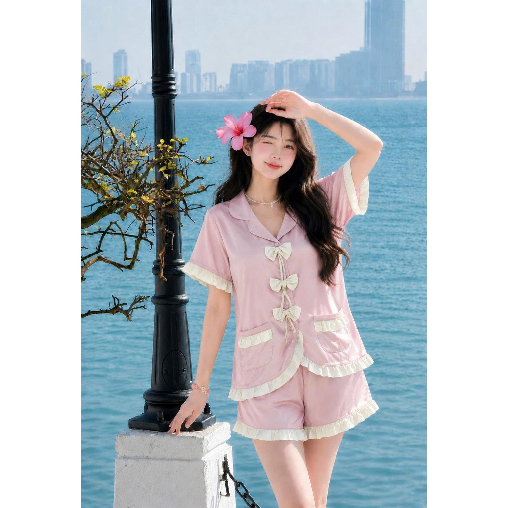 HHD08 Set Đồ Ngủ Pijama Lụa Latin Thoáng Mát Chất Liệu Cao Cấp Mềm Mịn Mướt Mát Trên Da Sang Trọng Dễ Giặt