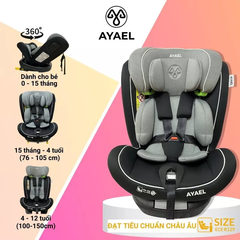 Ghế Ngồi Ô tô Cho Bé Xoay 360 Có Chốt ISOFIX An Toàn, Chuẩn Quốc Tế Chính Hãng AYAEL BFL129 Đạt ECE R-129 (0–12 Tuổi) — ảnh 1