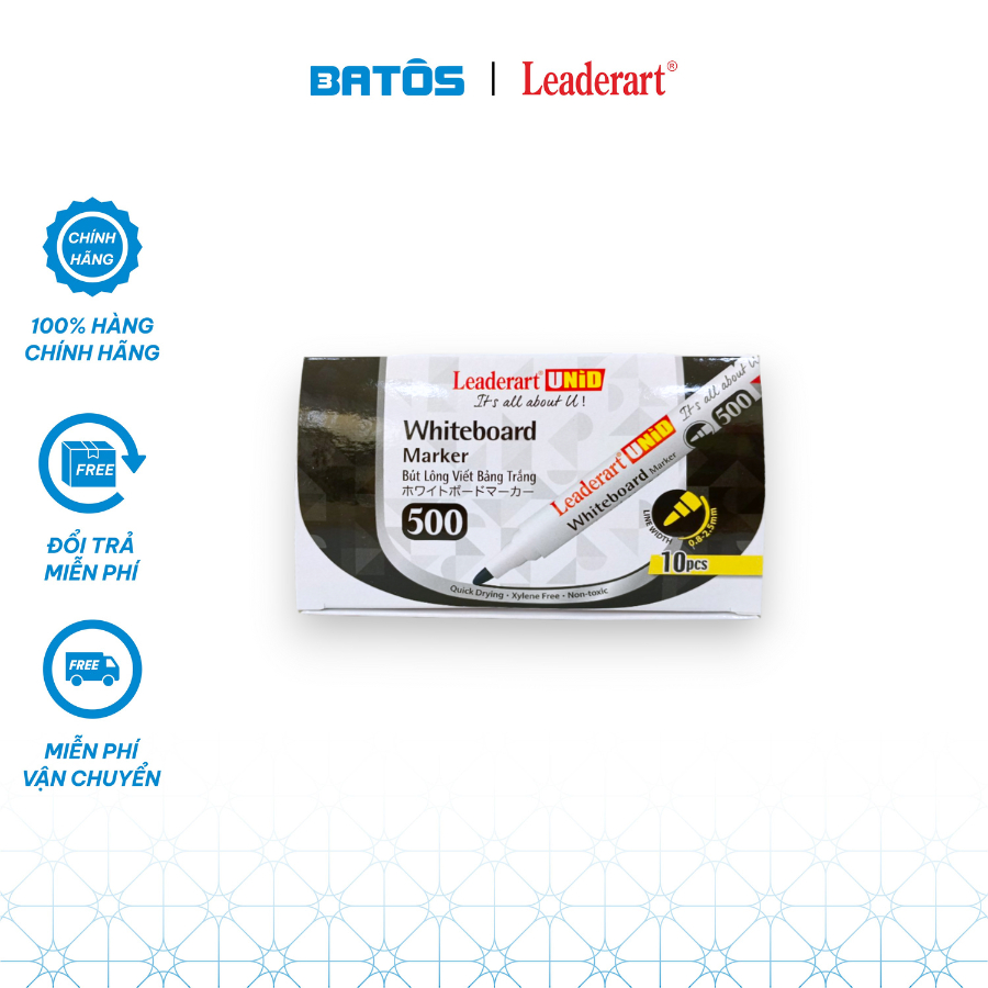 [Có VAT]Hộp 10 bút lông bảng Leaderart UNID LA500 dễ xóa, an toàn sức khỏe.