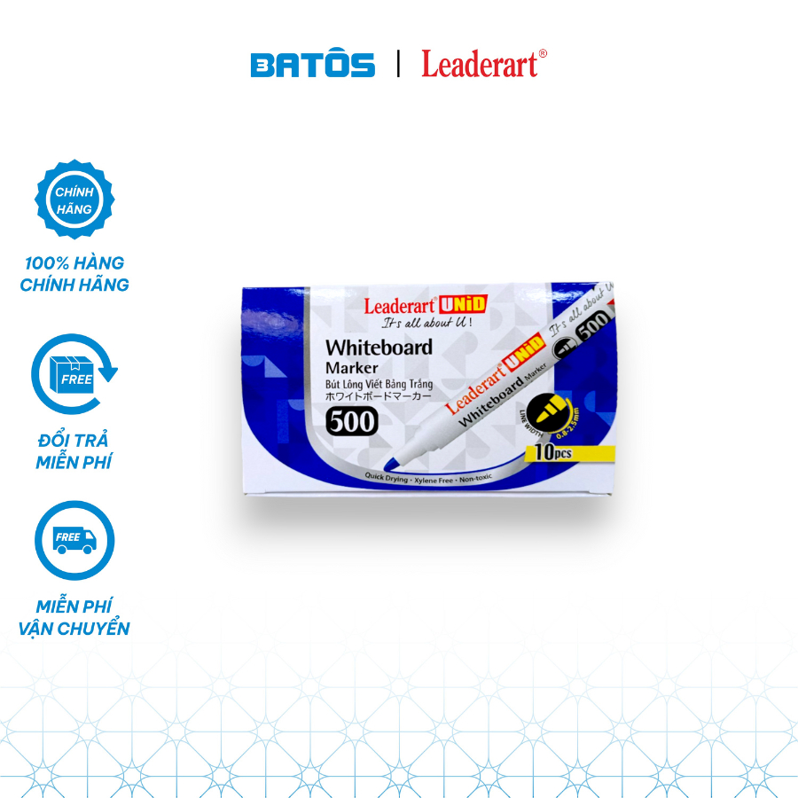 [Có VAT]Hộp 10 bút lông bảng Leaderart UNID LA500 dễ xóa, an toàn sức khỏe.