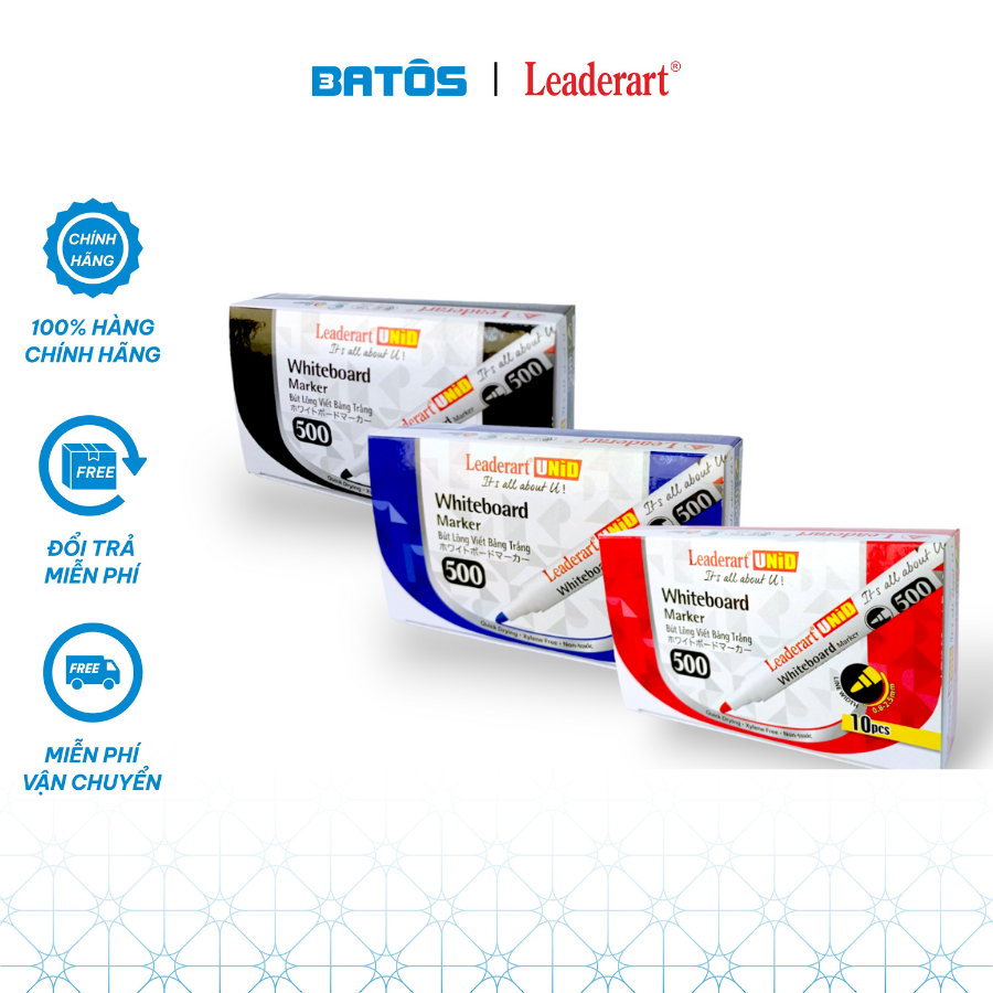 [Có VAT]Hộp 10 bút lông bảng Leaderart UNID LA500 dễ xóa, an toàn sức khỏe.