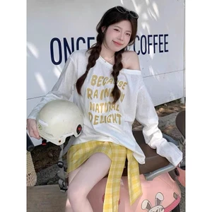 Áo thun nữ trể vai phong cách Hàn Quốc, Áo dài tay lệch vai in hình cá tính JULY FASHION, Chất thun xượt mềm mịn, mát