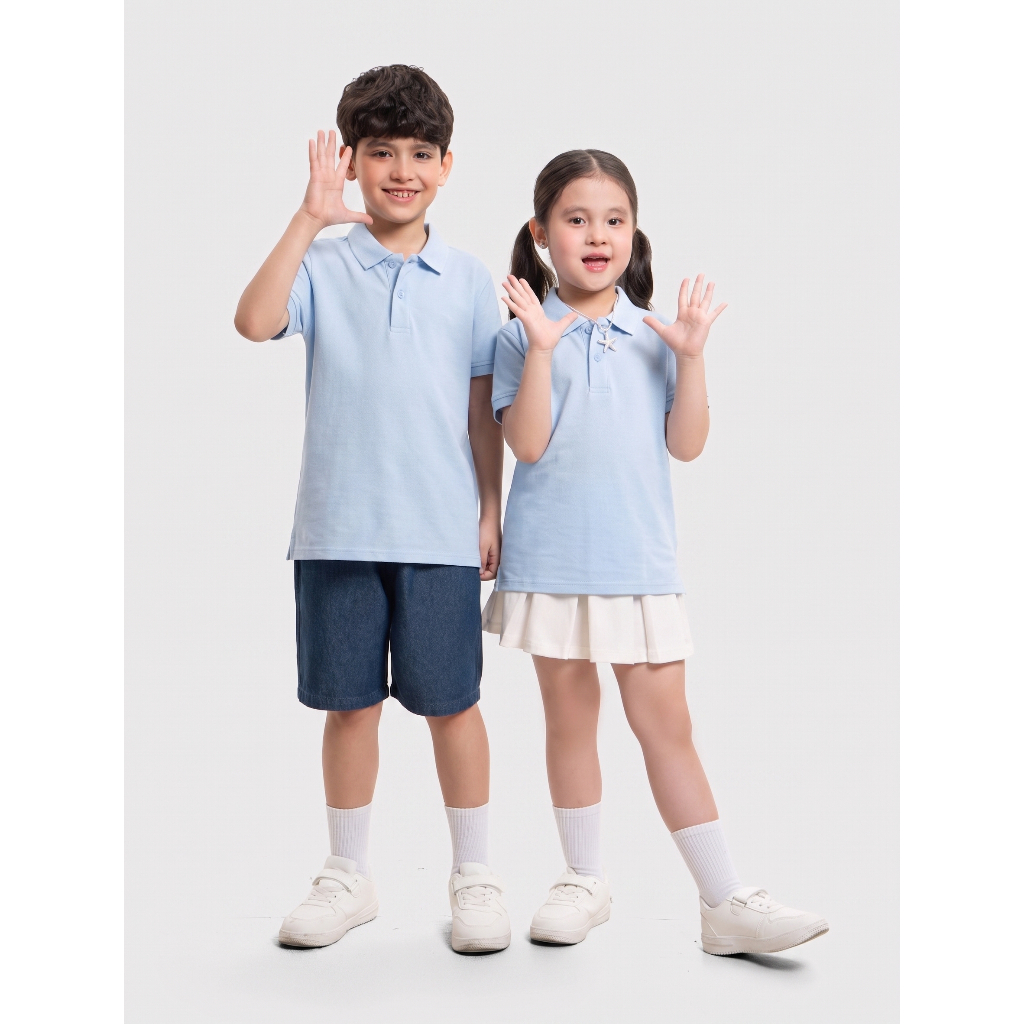Áo polo unisex trẻ em CANIFA cổ bẻ dáng suông basic 3TP26A001
