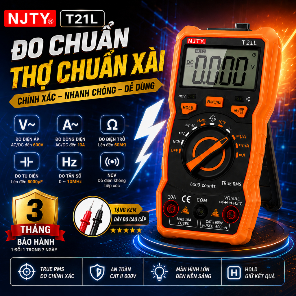 Đồng Hồ Đo Điện Vạn Năng NJTY T21L Đo Điện Xoay Chiều/Tụ Điện/Điện Áp Siêu Nhanh Chất Lượng Cao ILinhkien