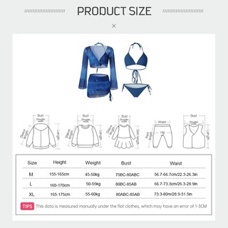 Nova-Set bộ đồ bơi bikini 4 chi tiết kèm áo choàng dài tay phối chân váy dây rút ôm body sexy có đệm ngực
